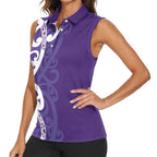 Violet Green Maori Women Sleeveless Polo Shirt Koru Kowhaiwhai - Aussie Hoodie