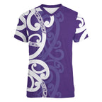 Violet Green Maori Women V-Neck T-Shirt Koru Kowhaiwhai - Aussie Hoodie