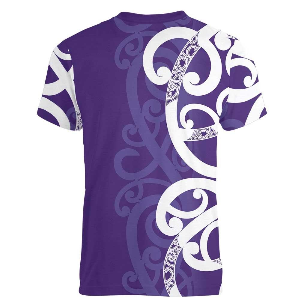Violet Green Maori Women V-Neck T-Shirt Koru Kowhaiwhai - Aussie Hoodie