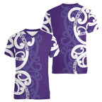 Violet Green Maori Women V-Neck T-Shirt Koru Kowhaiwhai - Aussie Hoodie