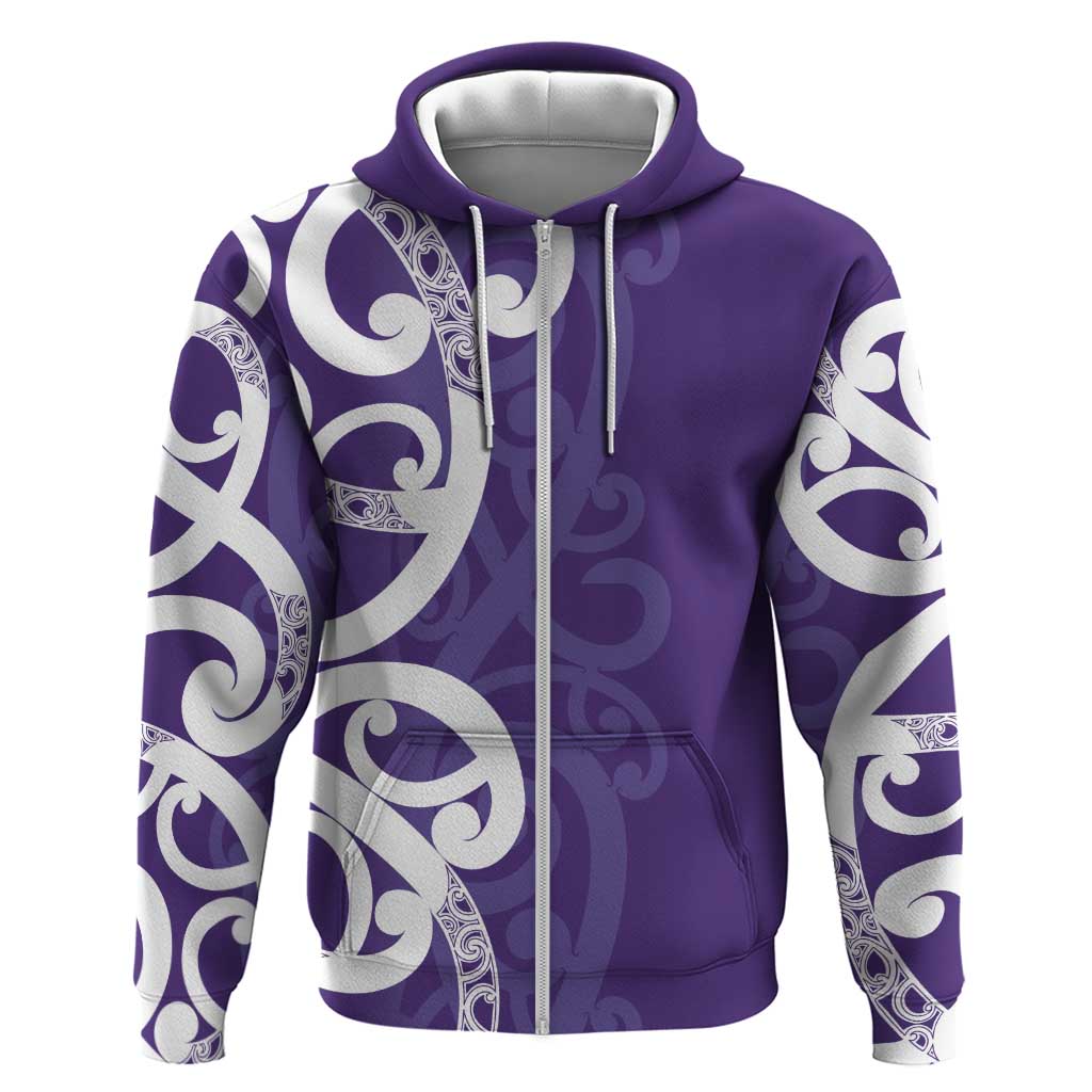 Violet Green Maori Zip Hoodie Koru Kowhaiwhai - Aussie Hoodie
