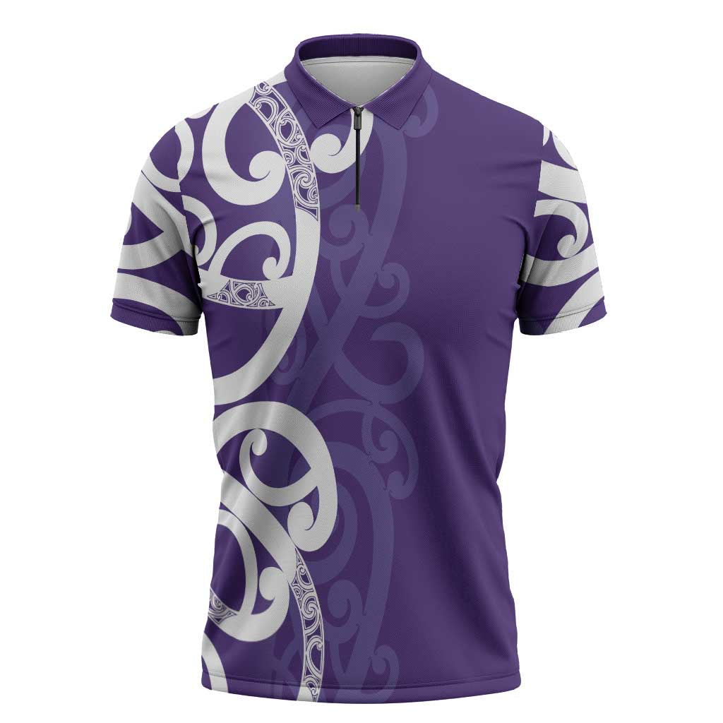 Violet Green Maori Zipper Polo Shirt Koru Kowhaiwhai - Aussie Hoodie