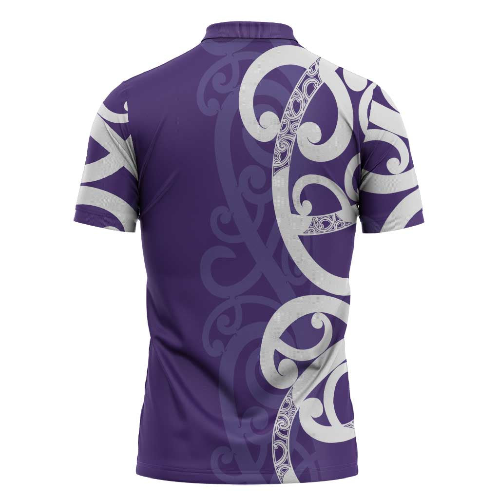 Violet Green Maori Zipper Polo Shirt Koru Kowhaiwhai - Aussie Hoodie