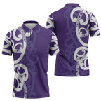 Violet Green Maori Zipper Polo Shirt Koru Kowhaiwhai - Aussie Hoodie
