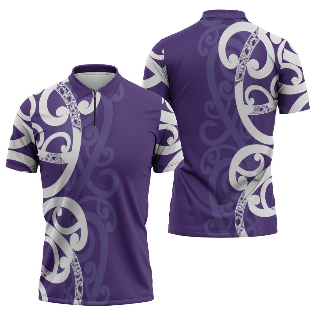 Violet Green Maori Zipper Polo Shirt Koru Kowhaiwhai - Aussie Hoodie