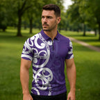 Violet Green Maori Zipper Polo Shirt Koru Kowhaiwhai - Aussie Hoodie
