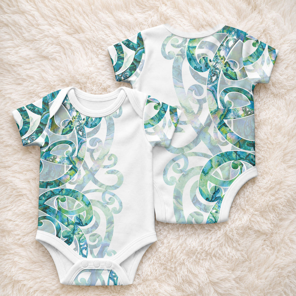 Paua Shell Maori Baby Onesie Koru Kowhaiwhai