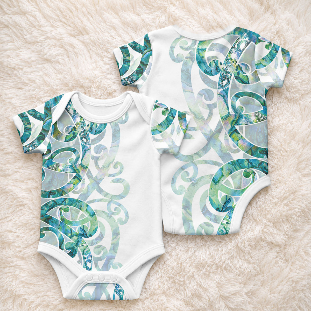 Paua Shell Maori Baby Onesie Koru Kowhaiwhai