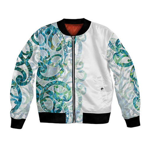 Paua Shell Maori Bomber Jacket Koru Kowhaiwhai - Aussie Hoodie