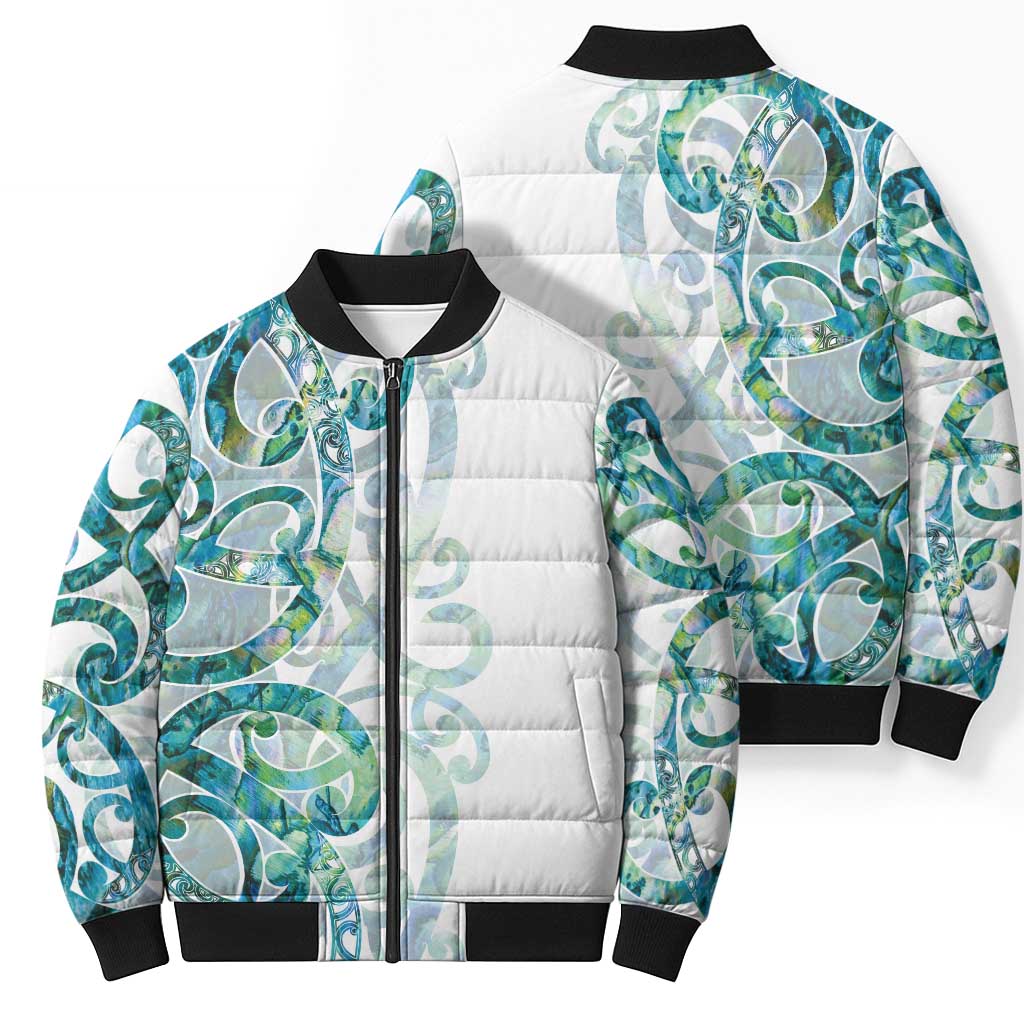 Paua Shell Maori Bomber Puffer Jacket Koru Kowhaiwhai - Aussie Hoodie