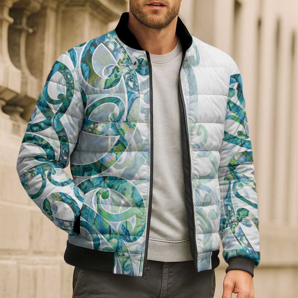 Paua Shell Maori Bomber Puffer Jacket Koru Kowhaiwhai - Aussie Hoodie