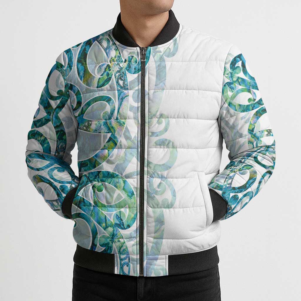 Paua Shell Maori Bomber Puffer Jacket Koru Kowhaiwhai - Aussie Hoodie