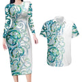 Paua Shell Maori Couples Matching Long Sleeve Bodycon Dress and Hawaiian Shirt Koru Kowhaiwhai - Aussie Hoodie
