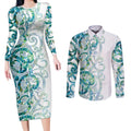 Paua Shell Maori Couples Matching Long Sleeve Bodycon Dress and Long Sleeve Button Shirt Koru Kowhaiwhai - Aussie Hoodie