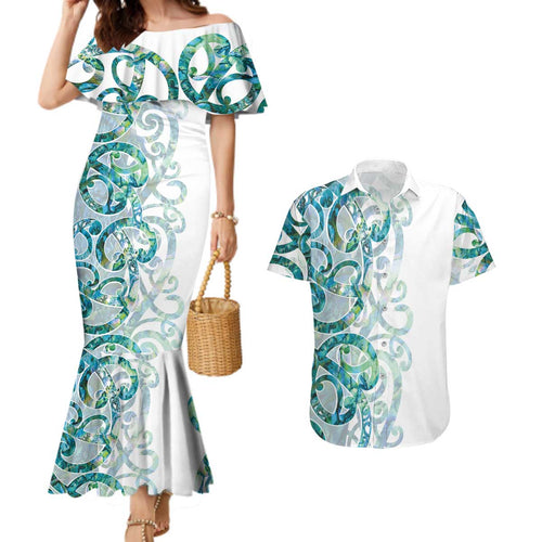 Paua Shell Maori Couples Matching Mermaid Dress and Hawaiian Shirt Koru Kowhaiwhai - Aussie Hoodie