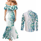 Paua Shell Maori Couples Matching Mermaid Dress and Long Sleeve Button Shirt Koru Kowhaiwhai - Aussie Hoodie