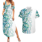 Paua Shell Maori Couples Matching Summer Maxi Dress and Hawaiian Shirt Koru Kowhaiwhai - Aussie Hoodie