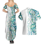 Paua Shell Maori Couples Matching Summer Maxi Dress and Hawaiian Shirt Koru Kowhaiwhai - Aussie Hoodie