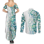 Paua Shell Maori Couples Matching Summer Maxi Dress and Long Sleeve Button Shirt Koru Kowhaiwhai - Aussie Hoodie