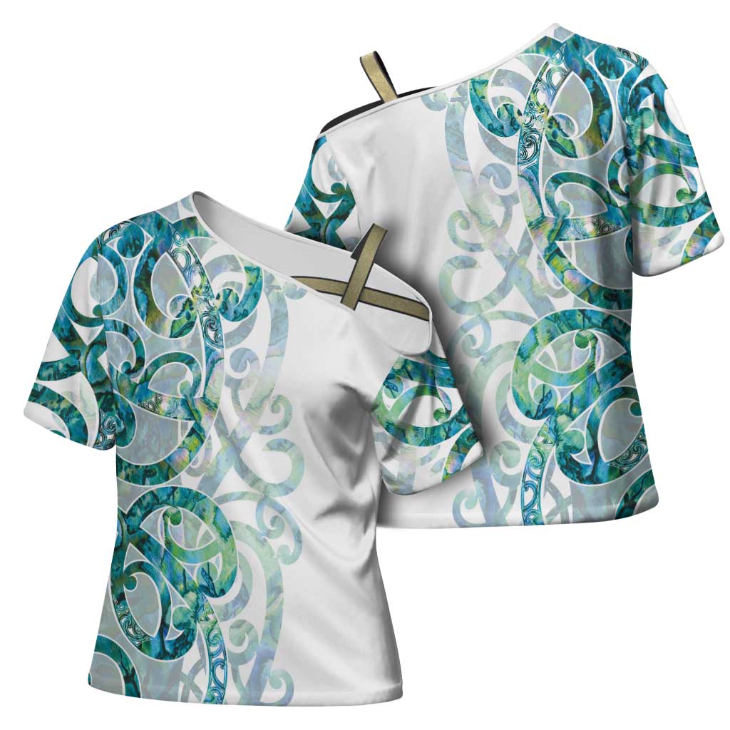 Paua Shell Maori Cross Shoulder Shirt Koru Kowhaiwhai - Aussie Hoodie