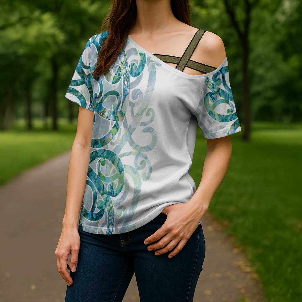 Paua Shell Maori Cross Shoulder Shirt Koru Kowhaiwhai - Aussie Hoodie