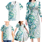 Paua Shell Maori Family Matching Long Sleeve Bodycon Dress and Hawaiian Shirt Koru Kowhaiwhai - Aussie Hoodie