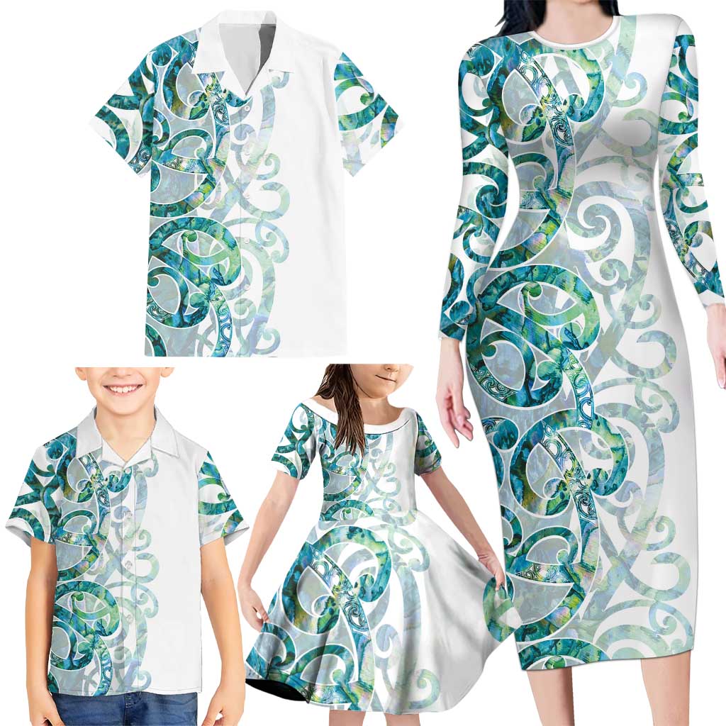 Paua Shell Maori Family Matching Long Sleeve Bodycon Dress and Hawaiian Shirt Koru Kowhaiwhai - Aussie Hoodie