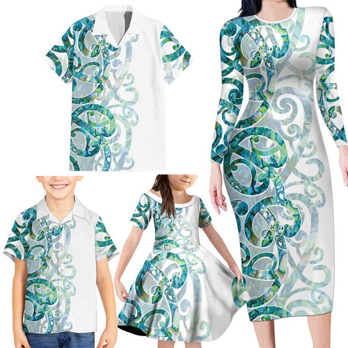 Paua Shell Maori Family Matching Long Sleeve Bodycon Dress and Hawaiian Shirt Koru Kowhaiwhai - Aussie Hoodie