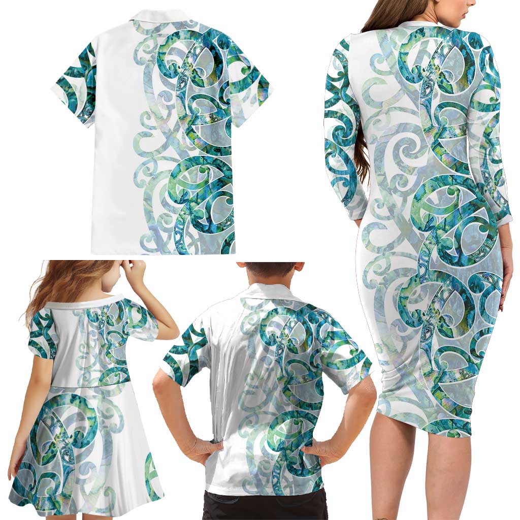 Paua Shell Maori Family Matching Long Sleeve Bodycon Dress and Hawaiian Shirt Koru Kowhaiwhai - Aussie Hoodie