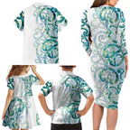 Paua Shell Maori Family Matching Long Sleeve Bodycon Dress and Hawaiian Shirt Koru Kowhaiwhai - Aussie Hoodie