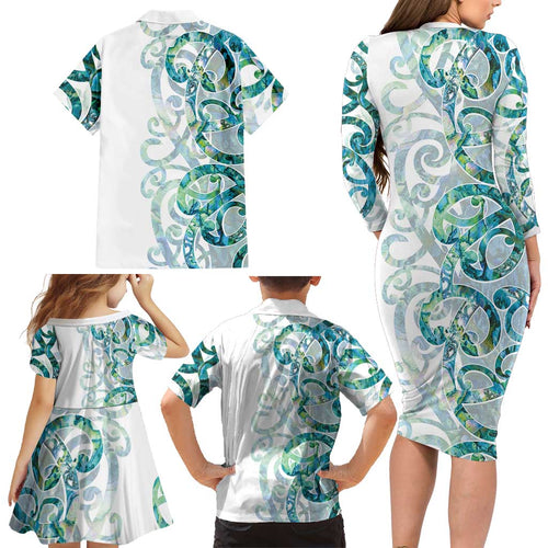 Paua Shell Maori Family Matching Long Sleeve Bodycon Dress and Hawaiian Shirt Koru Kowhaiwhai - Aussie Hoodie
