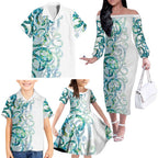 Paua Shell Maori Family Matching Off The Shoulder Long Sleeve Dress and Hawaiian Shirt Koru Kowhaiwhai - Aussie Hoodie