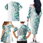 Paua Shell Maori Family Matching Off The Shoulder Long Sleeve Dress and Hawaiian Shirt Koru Kowhaiwhai - Aussie Hoodie