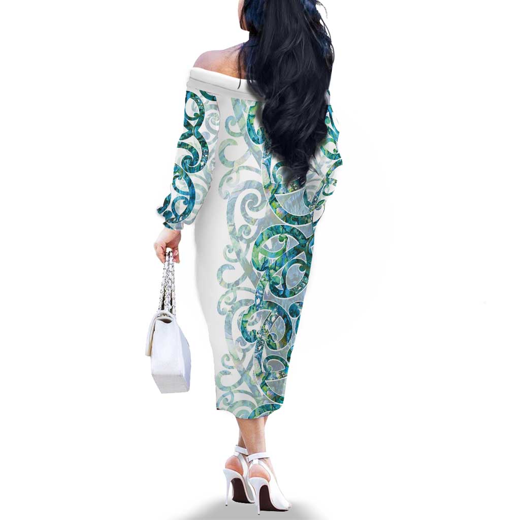 Paua Shell Maori Family Matching Off The Shoulder Long Sleeve Dress and Hawaiian Shirt Koru Kowhaiwhai - Aussie Hoodie