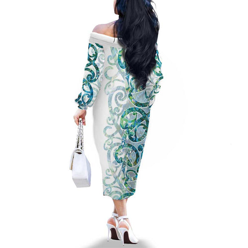 Paua Shell Maori Family Matching Off The Shoulder Long Sleeve Dress and Hawaiian Shirt Koru Kowhaiwhai - Aussie Hoodie