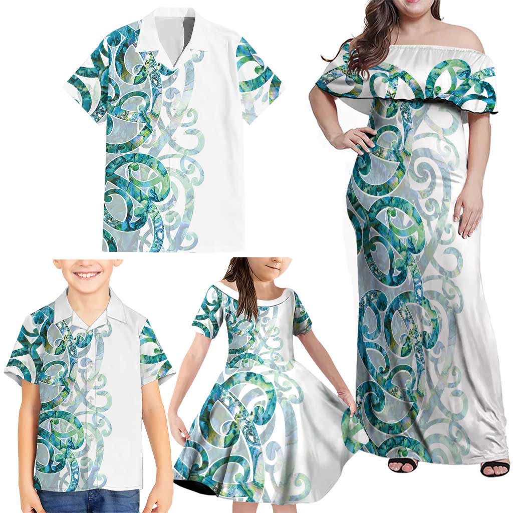Paua Shell Maori Family Matching Off Shoulder Maxi Dress and Hawaiian Shirt Koru Kowhaiwhai - Aussie Hoodie