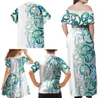 Paua Shell Maori Family Matching Off Shoulder Maxi Dress and Hawaiian Shirt Koru Kowhaiwhai - Aussie Hoodie