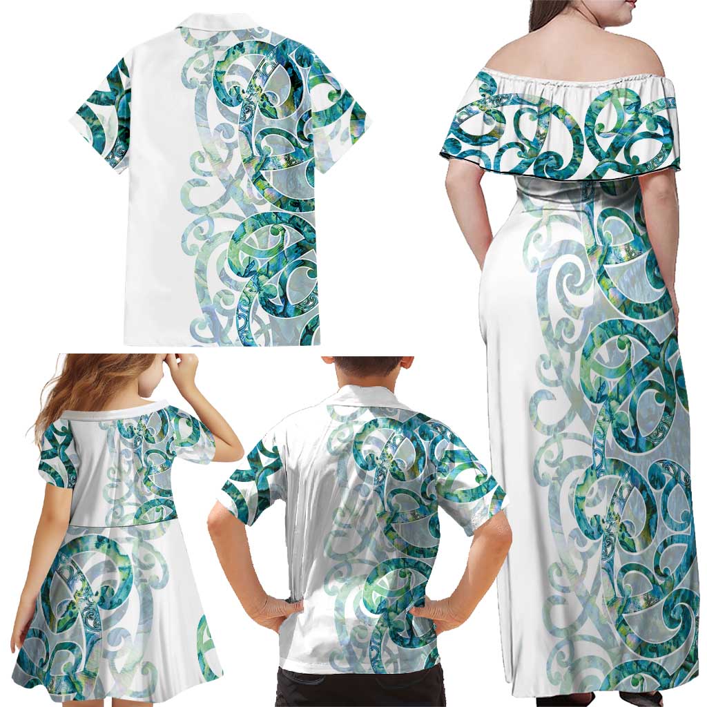 Paua Shell Maori Family Matching Off Shoulder Maxi Dress and Hawaiian Shirt Koru Kowhaiwhai - Aussie Hoodie