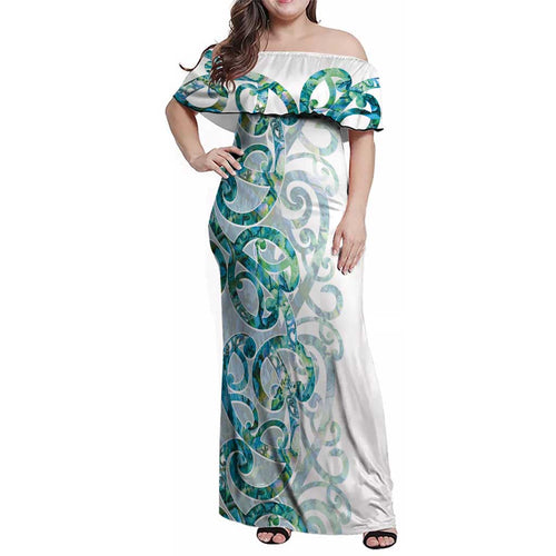 Paua Shell Maori Family Matching Off Shoulder Maxi Dress and Hawaiian Shirt Koru Kowhaiwhai - Aussie Hoodie