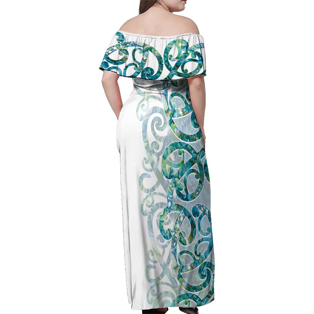 Paua Shell Maori Family Matching Off Shoulder Maxi Dress and Hawaiian Shirt Koru Kowhaiwhai - Aussie Hoodie