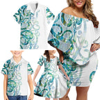 Paua Shell Maori Family Matching Off Shoulder Short Dress and Hawaiian Shirt Koru Kowhaiwhai - Aussie Hoodie