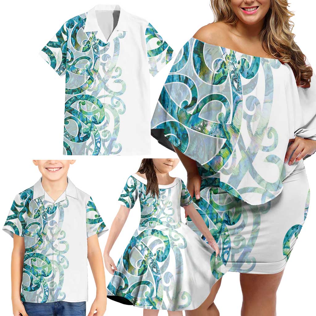 Paua Shell Maori Family Matching Off Shoulder Short Dress and Hawaiian Shirt Koru Kowhaiwhai - Aussie Hoodie