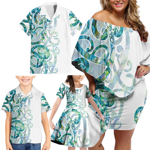 Paua Shell Maori Family Matching Off Shoulder Short Dress and Hawaiian Shirt Koru Kowhaiwhai - Aussie Hoodie
