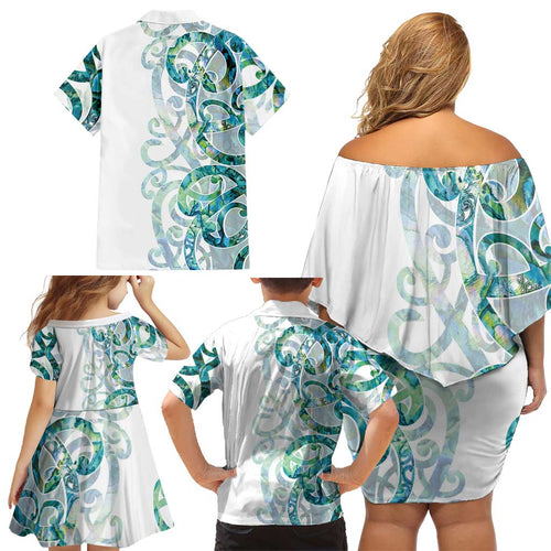 Paua Shell Maori Family Matching Off Shoulder Short Dress and Hawaiian Shirt Koru Kowhaiwhai - Aussie Hoodie