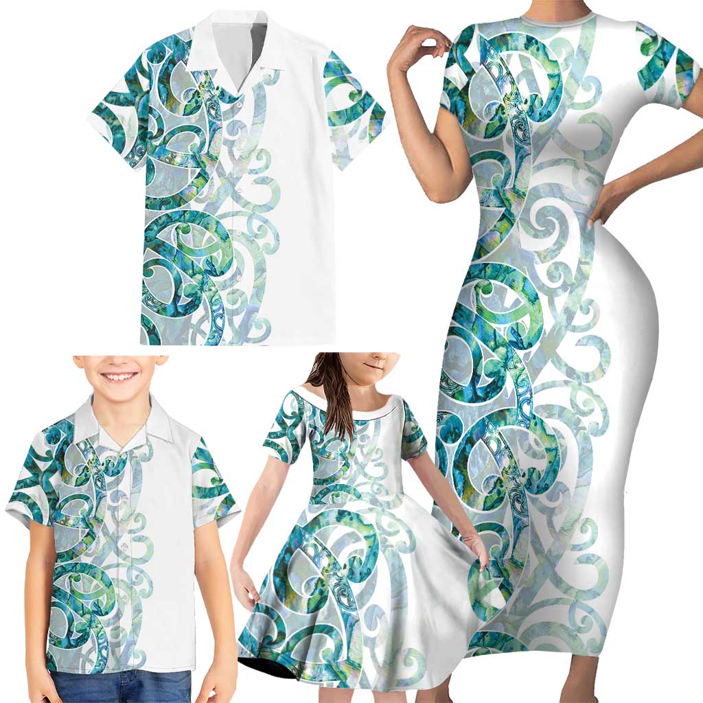 Paua Shell Maori Family Matching Short Sleeve Bodycon Dress and Hawaiian Shirt Koru Kowhaiwhai - Aussie Hoodie