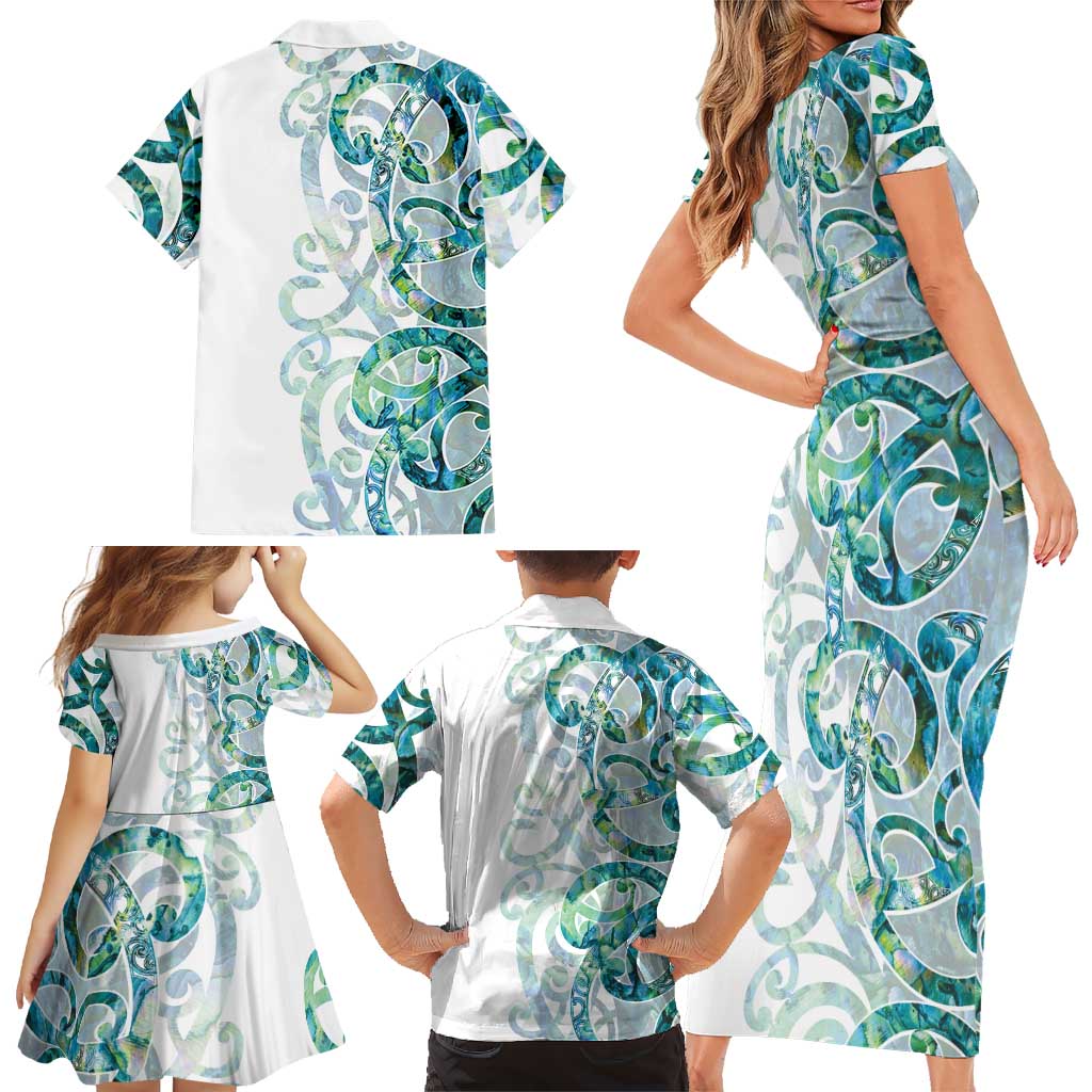 Paua Shell Maori Family Matching Short Sleeve Bodycon Dress and Hawaiian Shirt Koru Kowhaiwhai - Aussie Hoodie