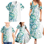 Paua Shell Maori Family Matching Summer Maxi Dress and Hawaiian Shirt Koru Kowhaiwhai - Aussie Hoodie