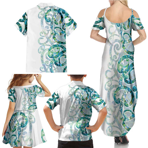 Paua Shell Maori Family Matching Summer Maxi Dress and Hawaiian Shirt Koru Kowhaiwhai - Aussie Hoodie