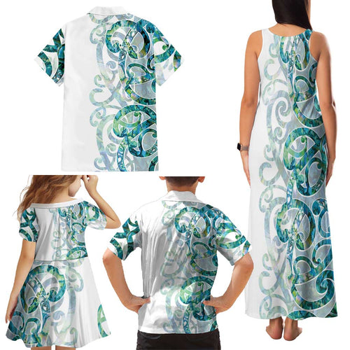 Paua Shell Maori Family Matching Tank Maxi Dress and Hawaiian Shirt Koru Kowhaiwhai - Aussie Hoodie
