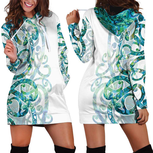 Paua Shell Maori Hoodie Dress Koru Kowhaiwhai - Aussie Hoodie